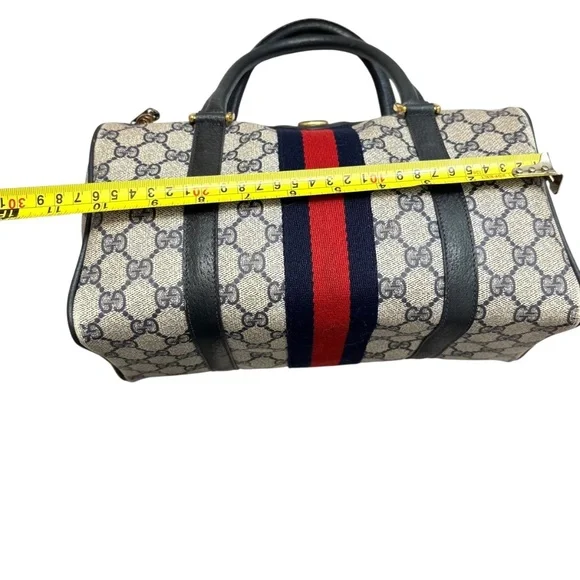 Gucci vintage blue canvas and leather Boston bag BEAUTIFUL